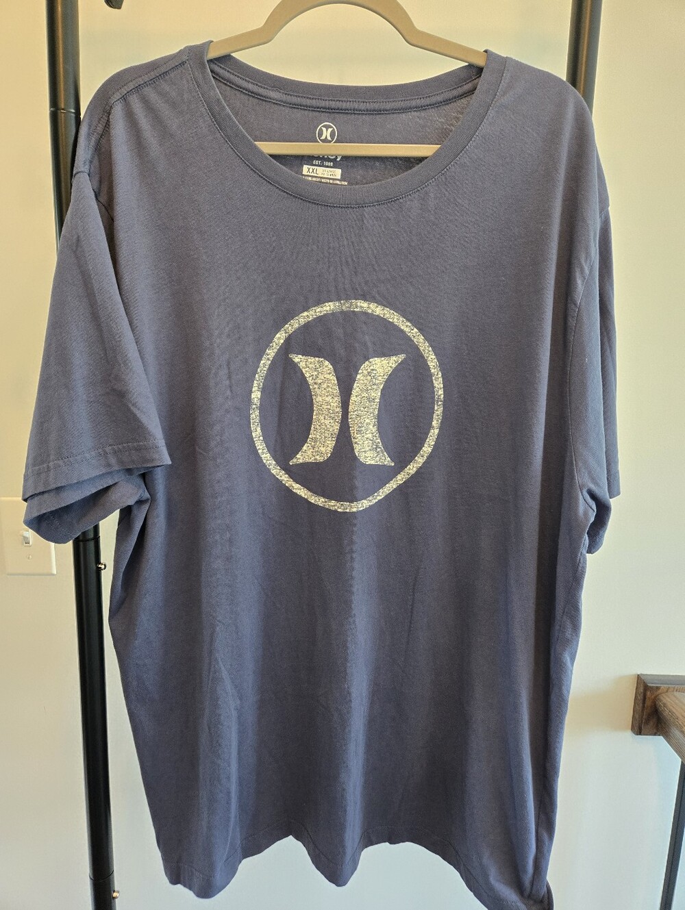Hurley XXL Men’s Graphic T-Shirt – Charcoal Gray Blue 100% Cotton